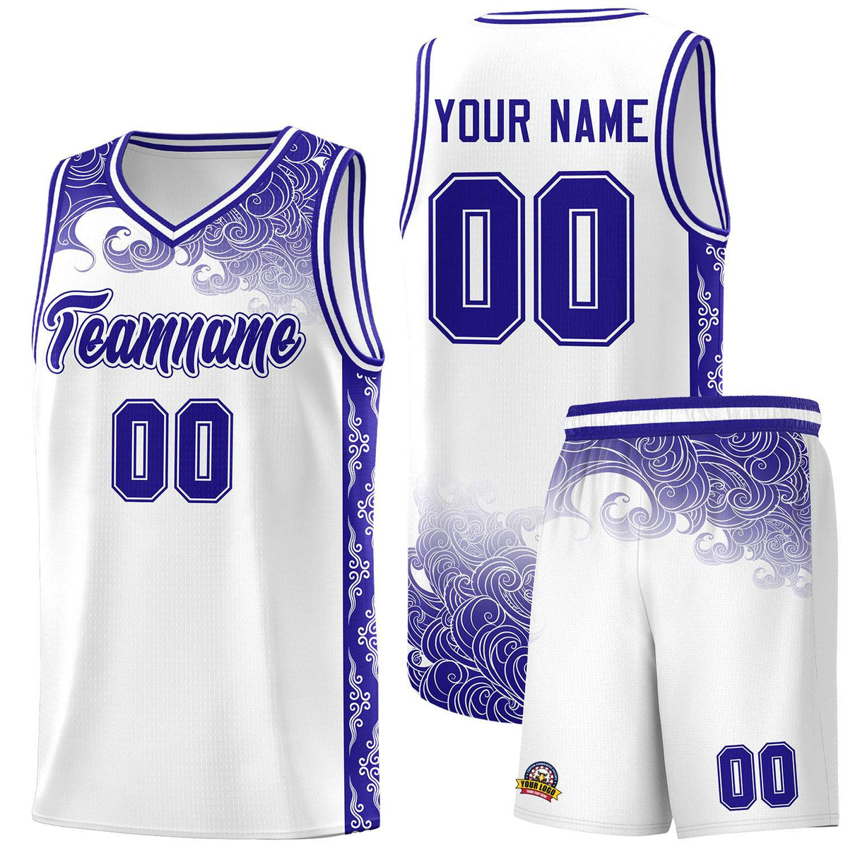 Custom White Personalized Cloud Pattern Sports Kits Uniform Basketball Jersey|KXKSHOP