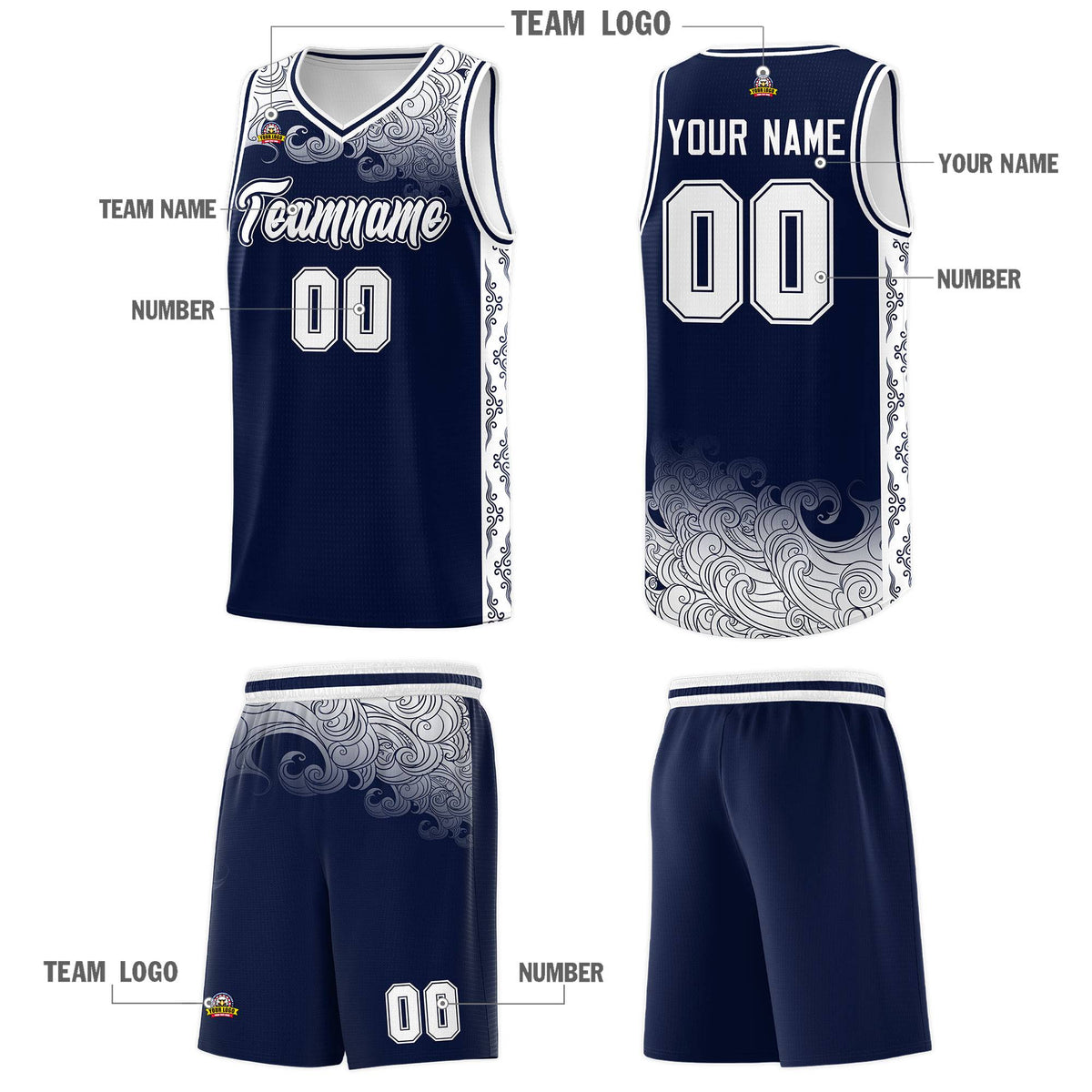 Custom Navy Personalized Cloud Pattern Sports Kits Uniform Basketball Jersey|KXKSHOP