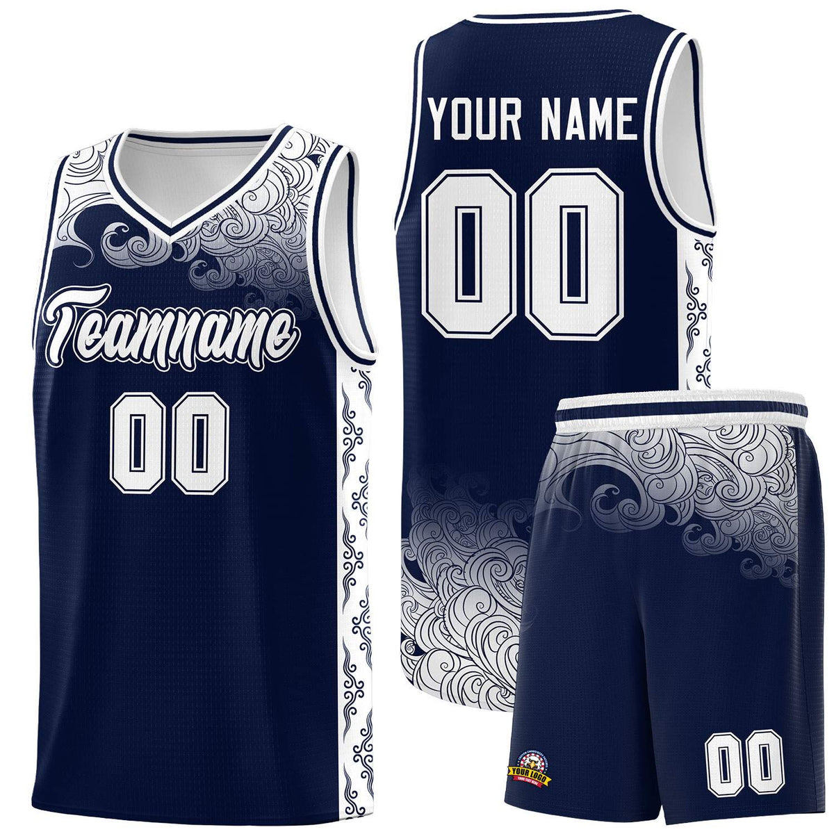Custom Navy Personalized Cloud Pattern Sports Kits Uniform Basketball Jersey|KXKSHOP