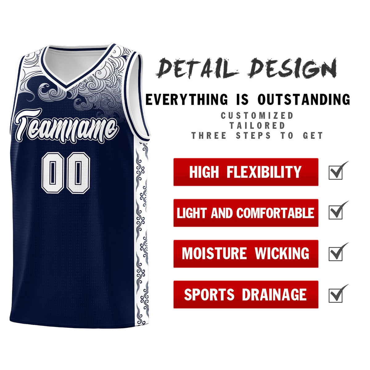 Custom Navy Personalized Cloud Pattern Sports Kits Uniform Basketball Jersey|KXKSHOP