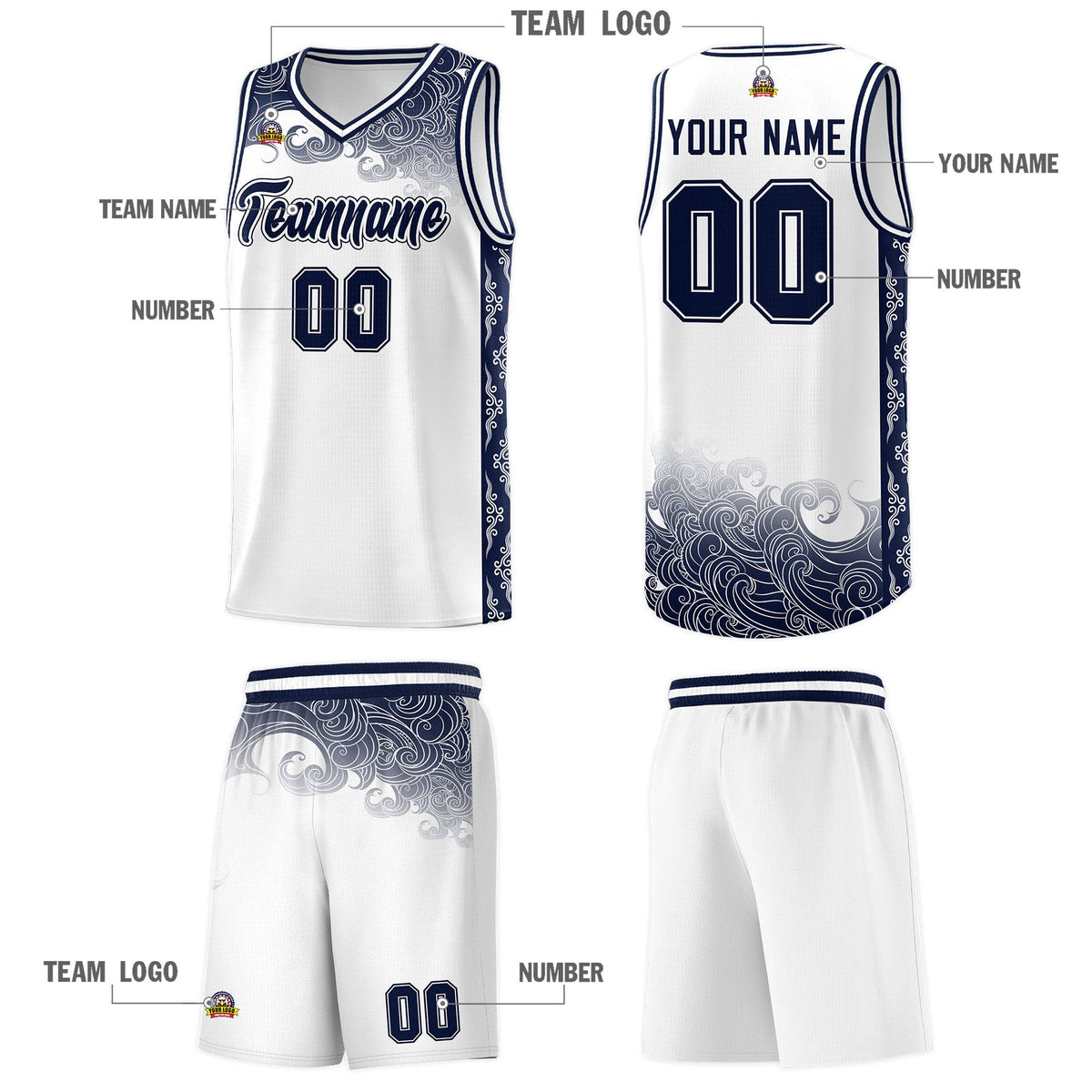 Custom White Personalized Cloud Pattern Sports Kits Uniform Basketball Jersey|KXKSHOP