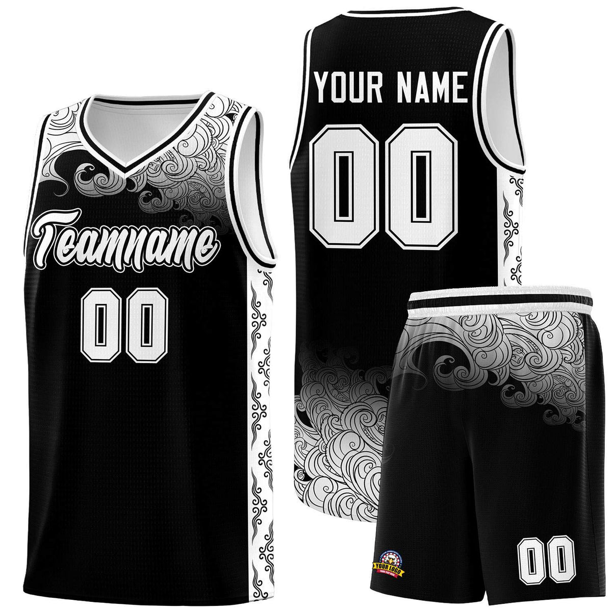 Custom Black Personalized Cloud Pattern Sports Kits Uniform Basketball Jersey|KXKSHOP