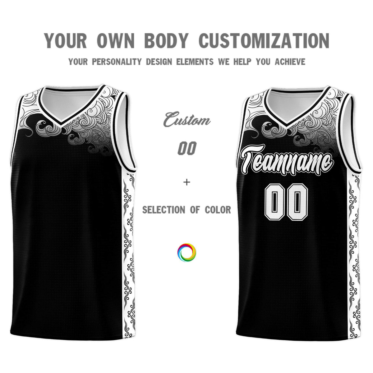 Custom Black Personalized Cloud Pattern Sports Kits Uniform Basketball Jersey|KXKSHOP