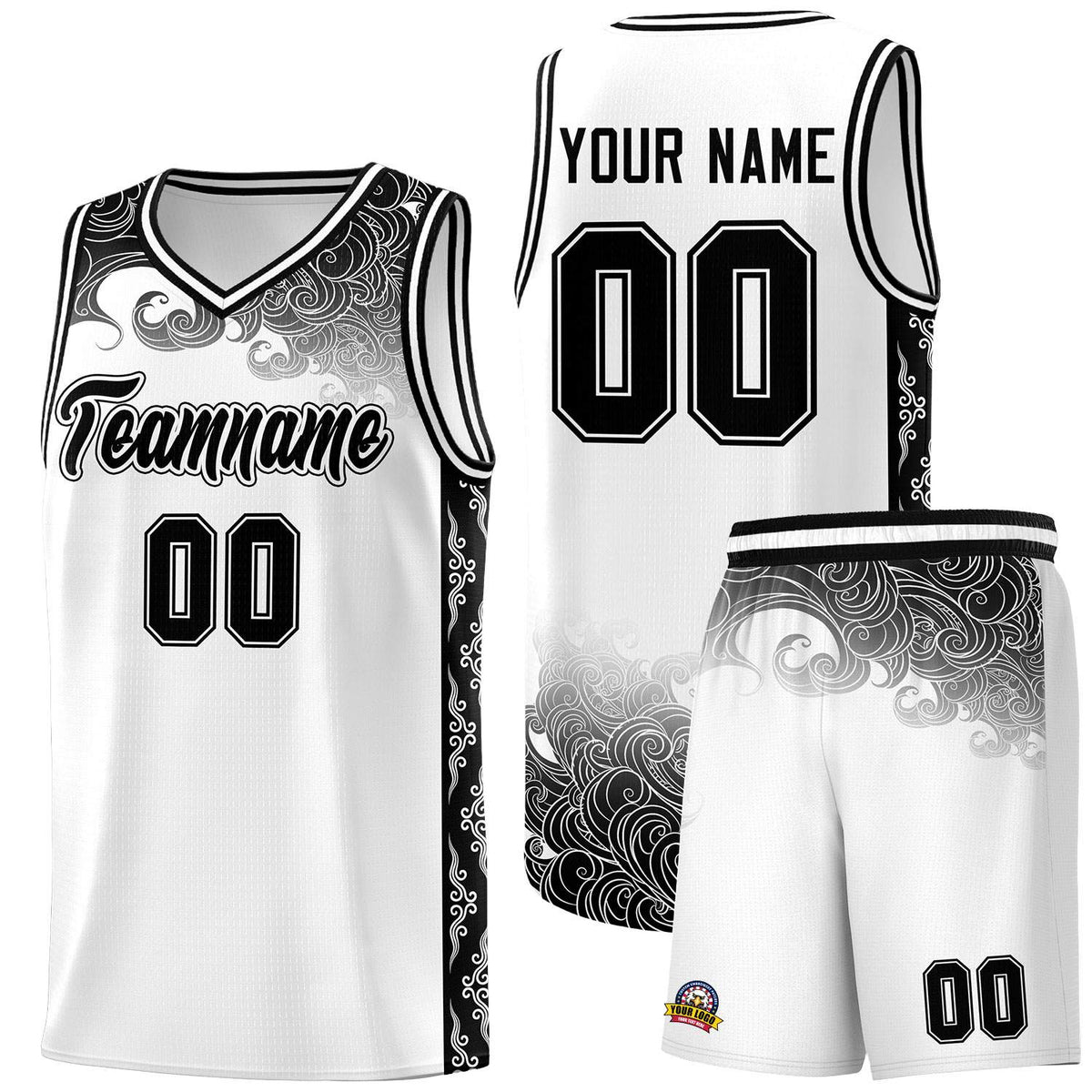 Custom White Personalized Cloud Pattern Sports Kits Uniform Basketball Jersey|KXKSHOP
