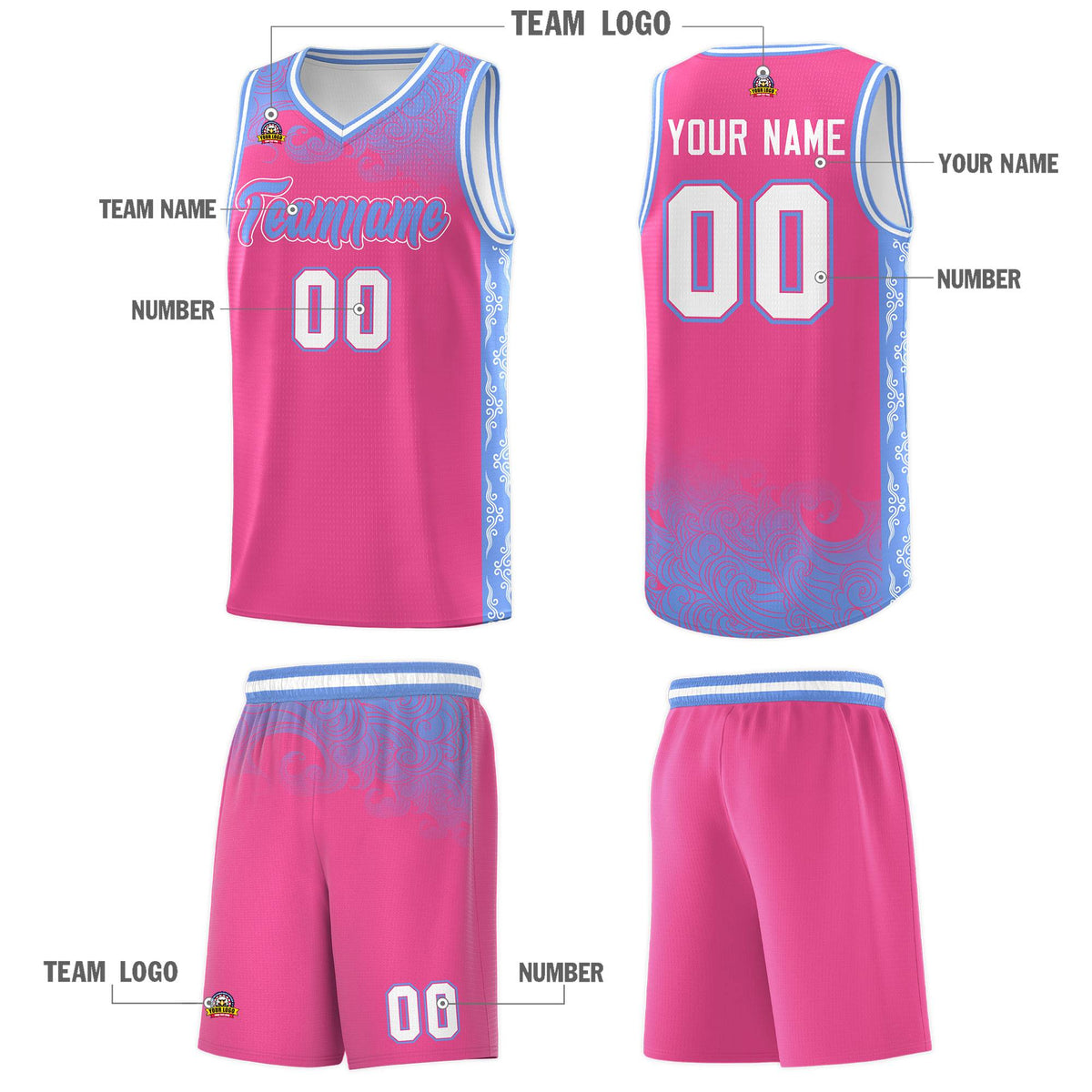 Custom Pink Personalized Cloud Pattern Sports Kits Uniform Basketball Jersey|KXKSHOP