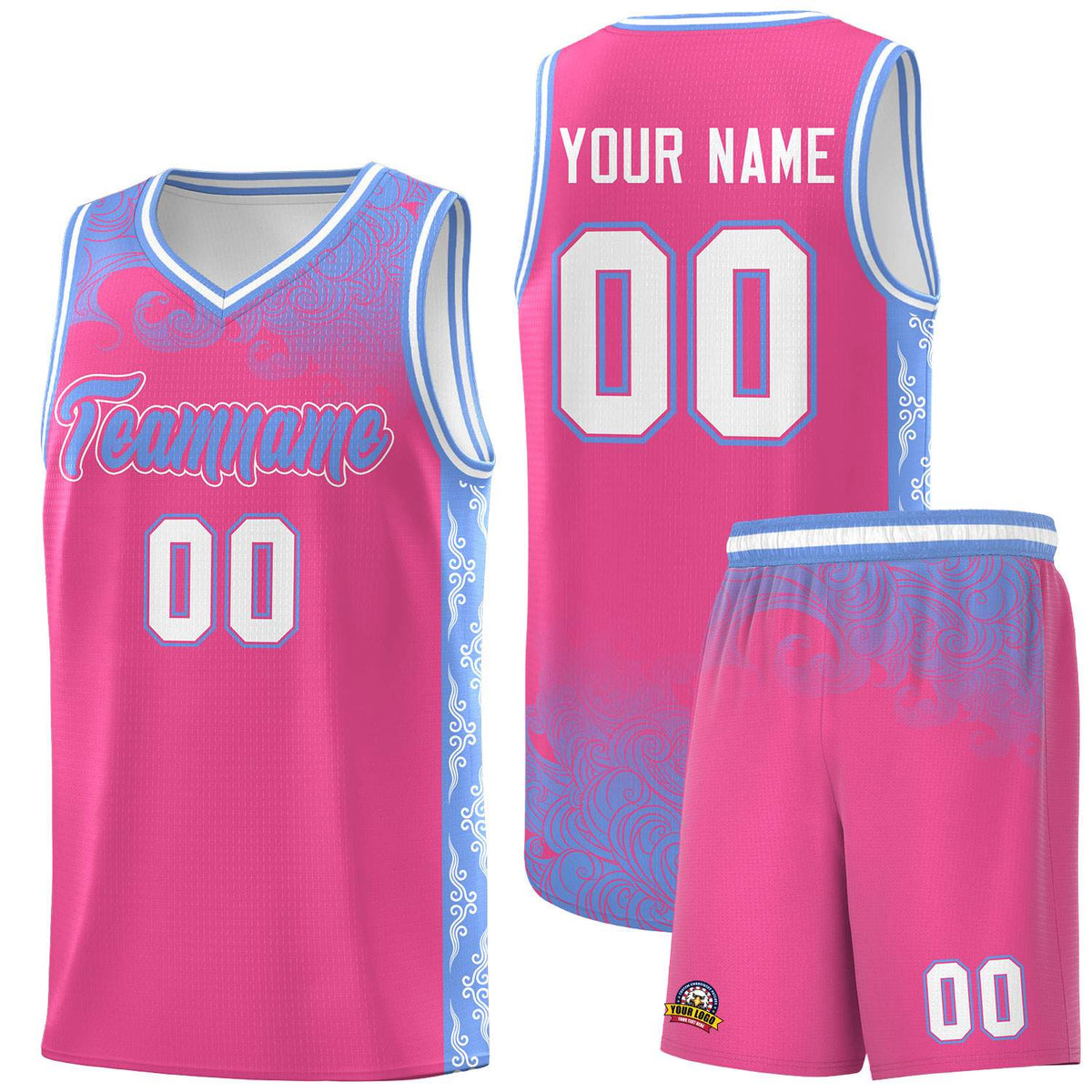 Custom Pink Personalized Cloud Pattern Sports Kits Uniform Basketball Jersey|KXKSHOP