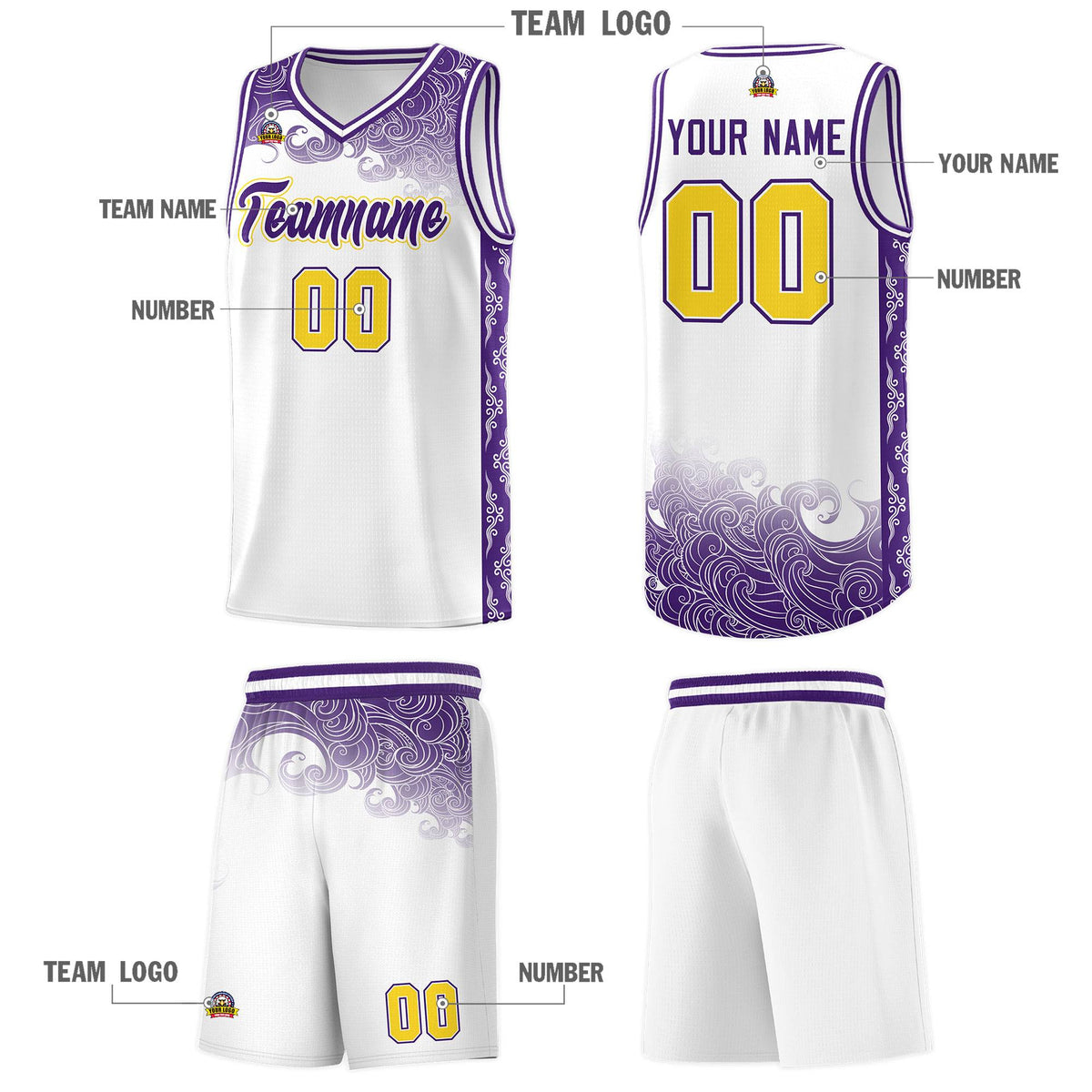 Custom White Personalized Cloud Pattern Sports Kits Uniform Basketball Jersey|KXKSHOP