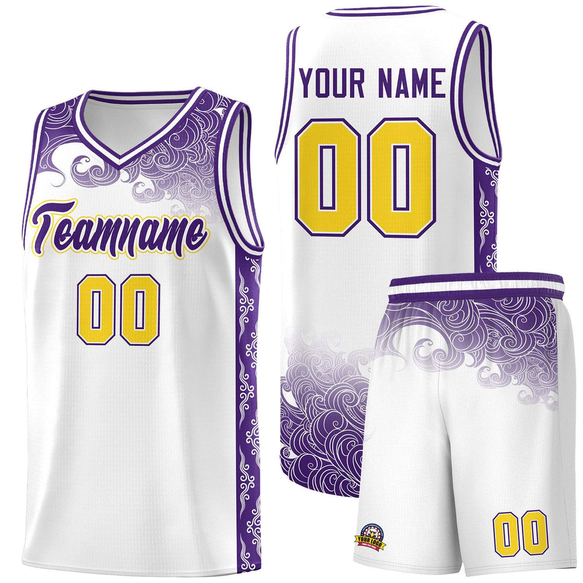 Custom White Personalized Cloud Pattern Sports Kits Uniform Basketball Jersey|KXKSHOP