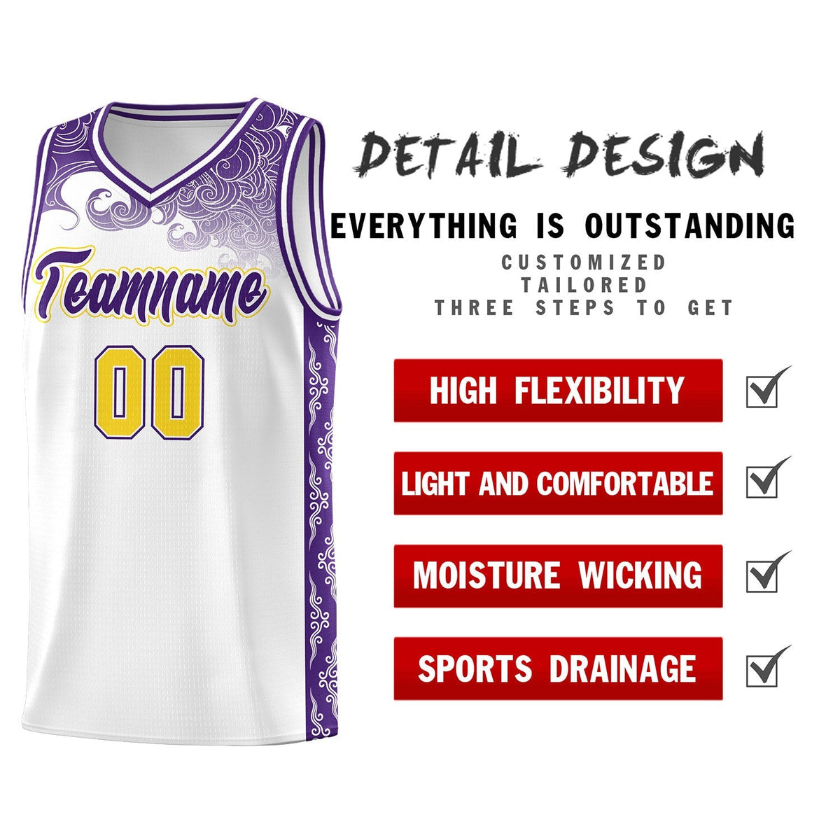 Custom White Personalized Cloud Pattern Sports Kits Uniform Basketball Jersey|KXKSHOP