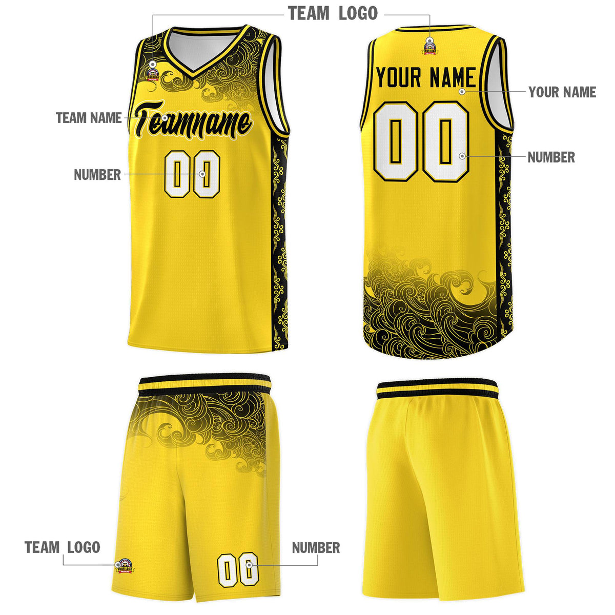 Custom Gold Personalized Cloud Pattern Sports Kits Uniform Basketball Jersey|KXKSHOP