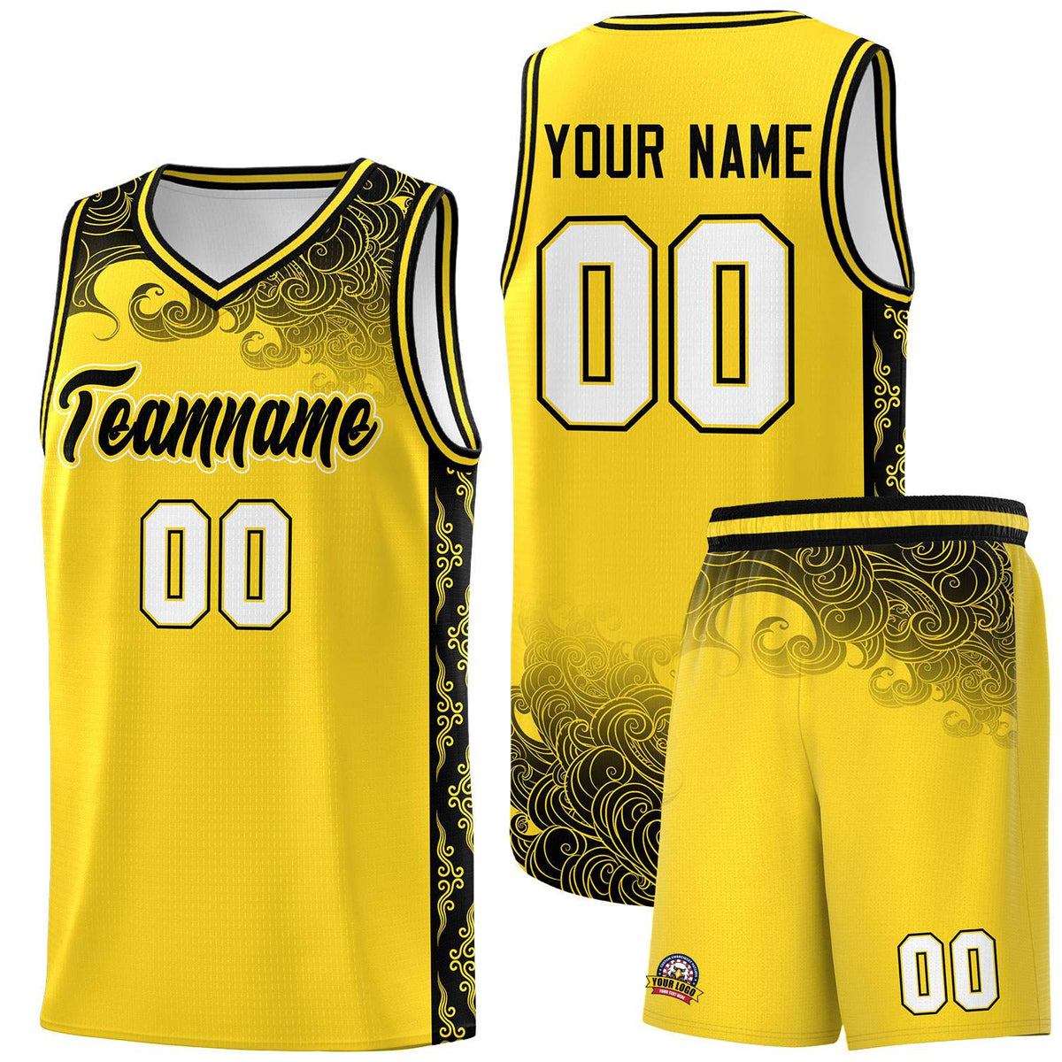 Custom Gold Personalized Cloud Pattern Sports Kits Uniform Basketball Jersey|KXKSHOP
