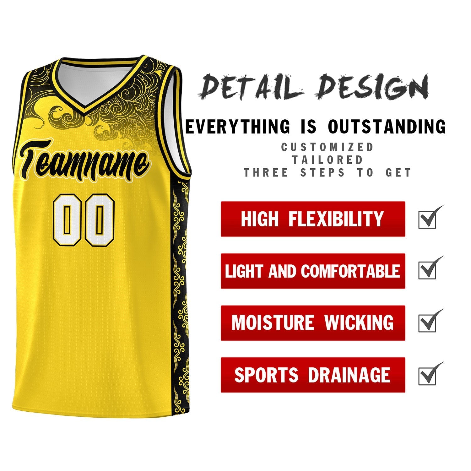 Custom Gold Personalized Cloud Pattern Sports Kits Uniform Basketball Jersey|KXKSHOP