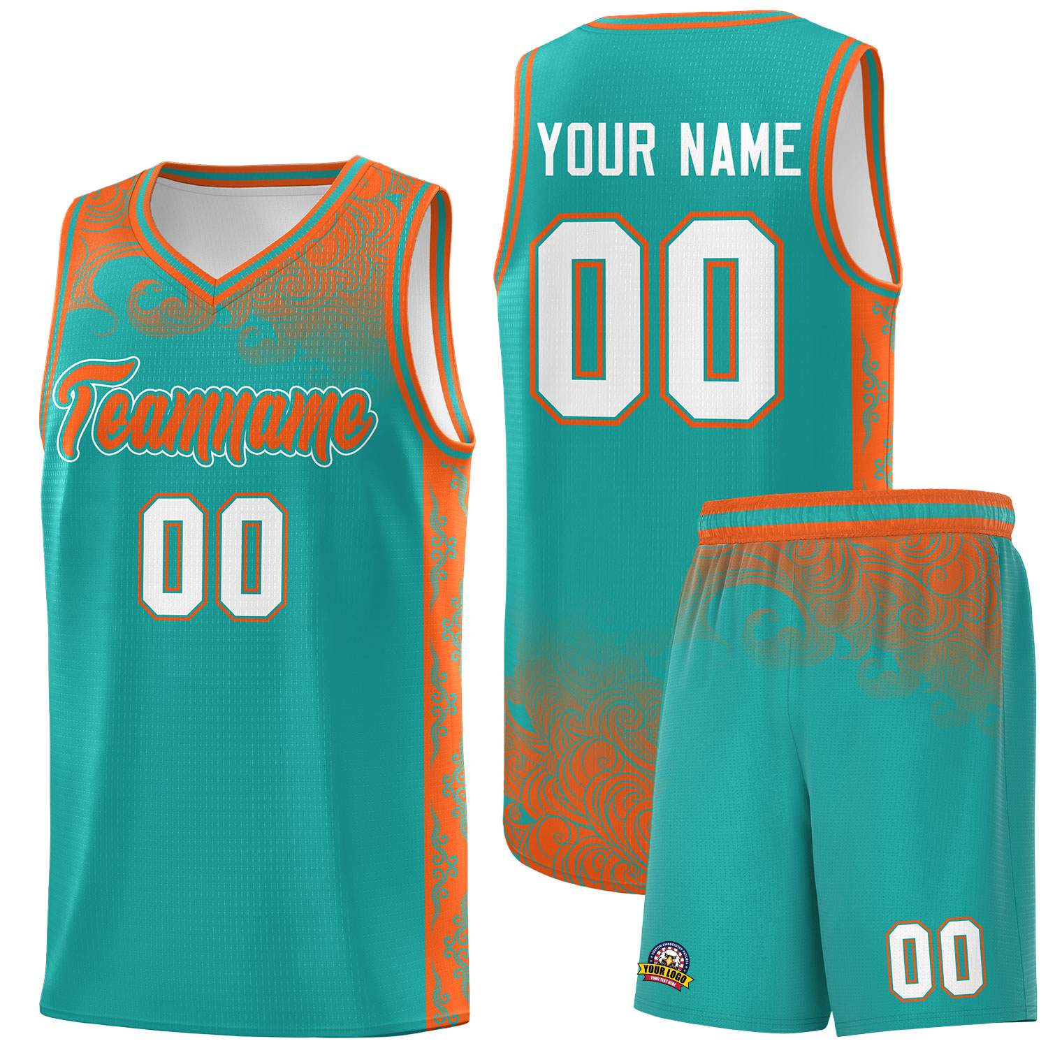 Custom Aqua Personalized Cloud Pattern Sports Kits Uniform Basketball Jersey|KXKSHOP