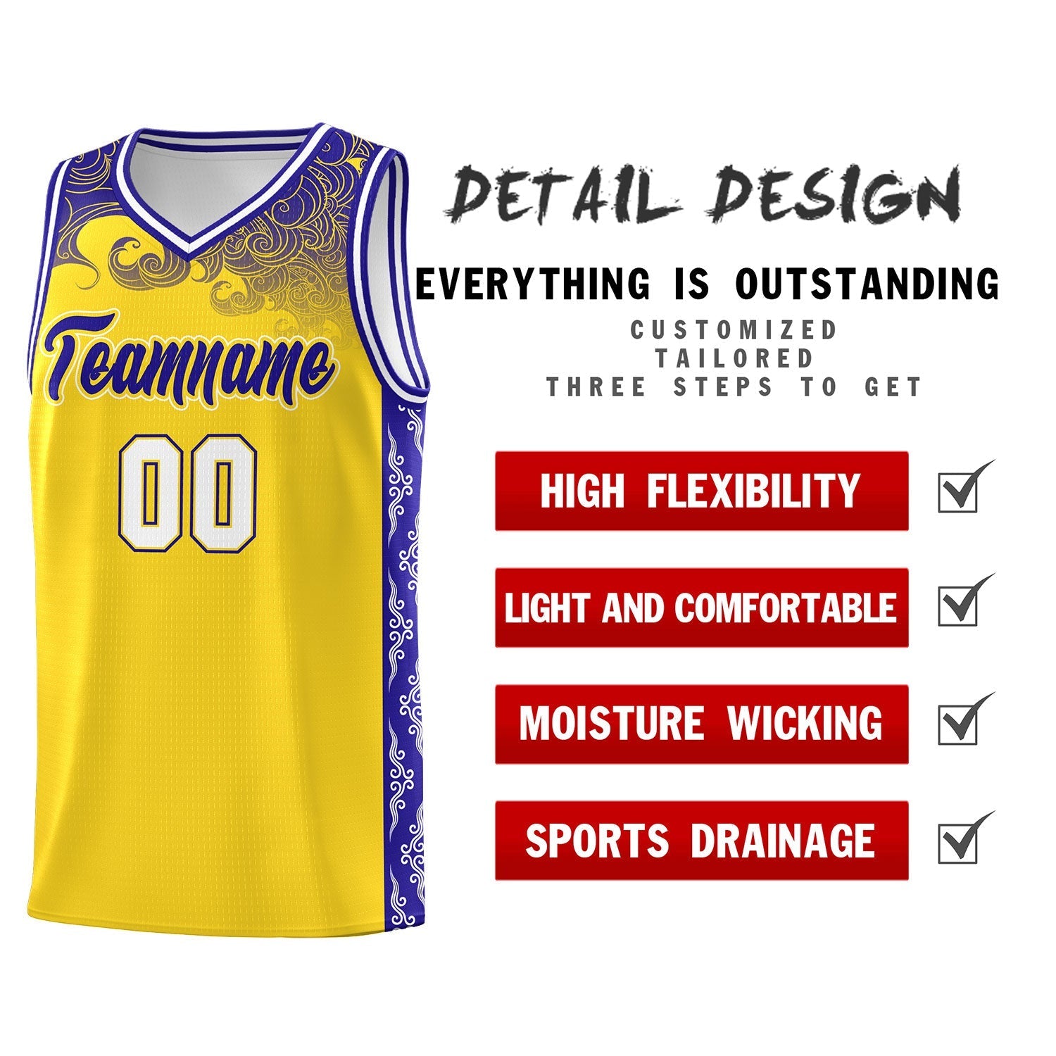 Custom Gold Personalized Cloud Pattern Sports Kits Uniform Basketball Jersey|KXKSHOP