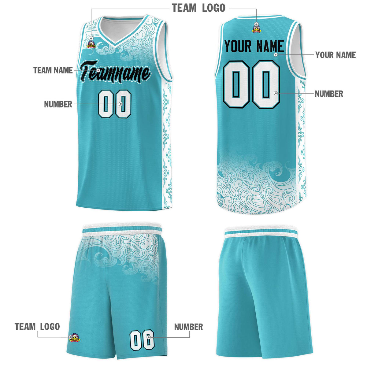 Custom Sky Blue Personalized Cloud Pattern Sports Kits Uniform Basketball Jersey|KXKSHOP