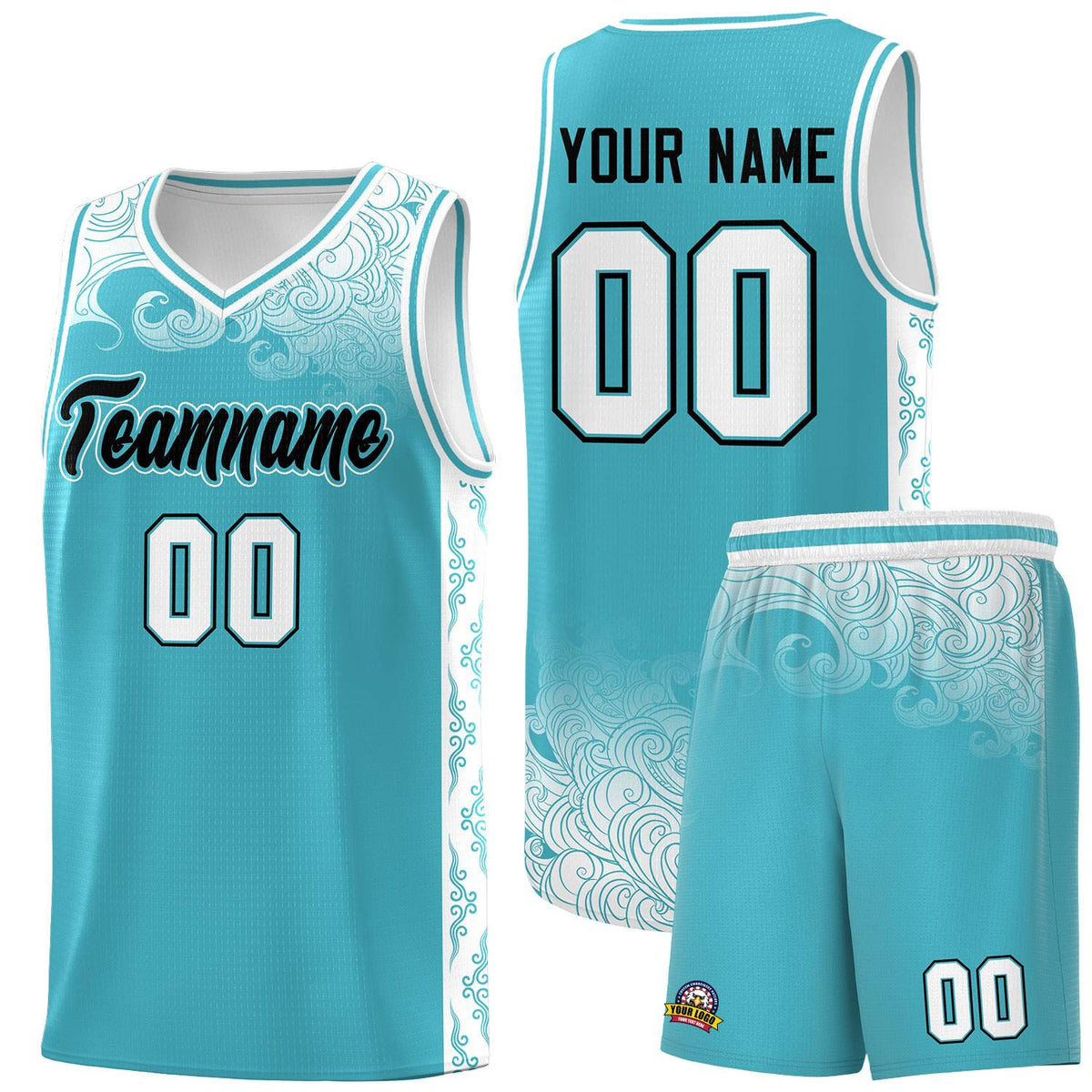 Custom Sky Blue Personalized Cloud Pattern Sports Kits Uniform Basketball Jersey|KXKSHOP