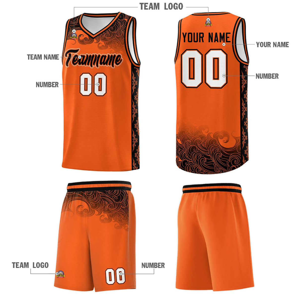 Custom Orange Personalized Cloud Pattern Sports Kits Uniform Basketball Jersey|KXKSHOP