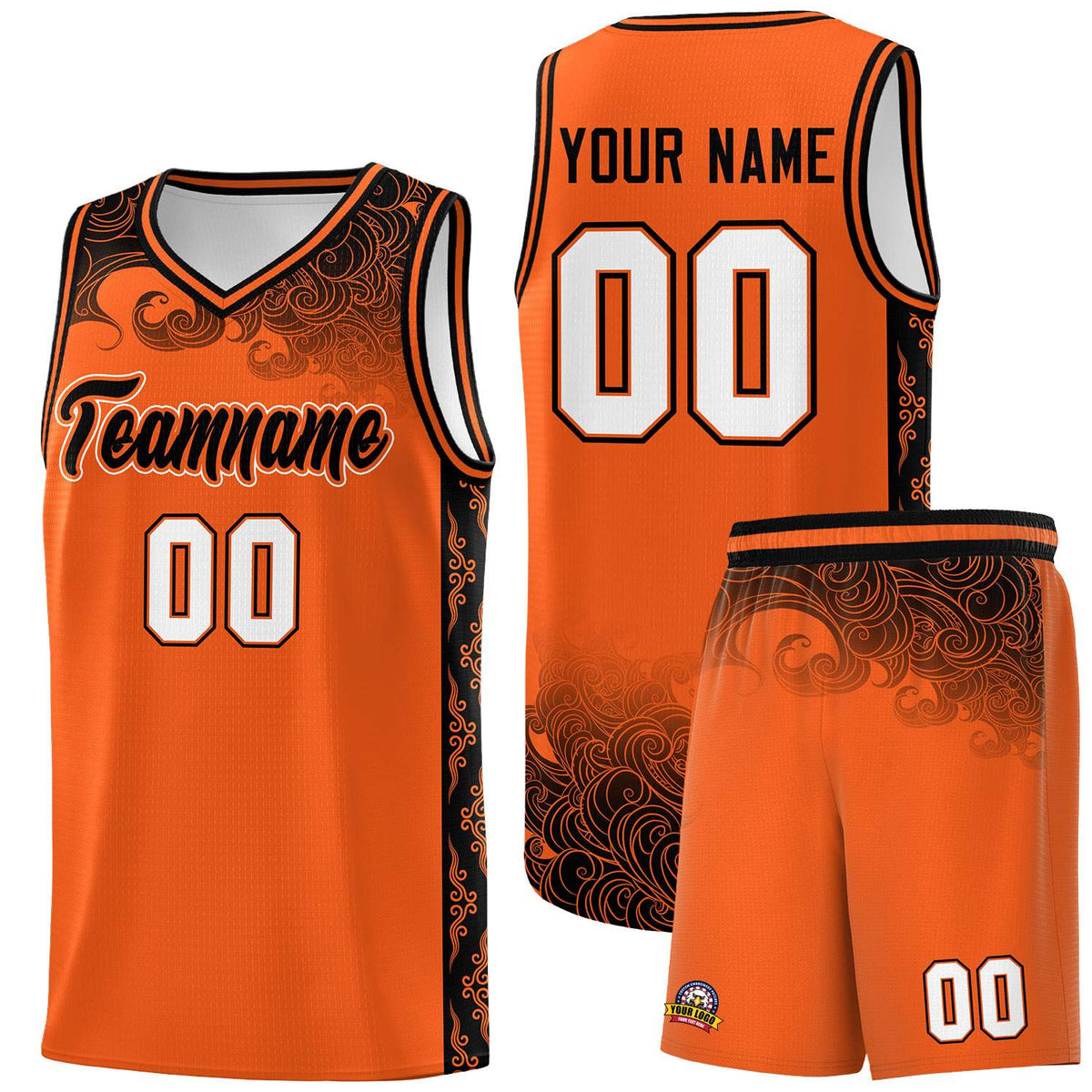 Custom Orange Personalized Cloud Pattern Sports Kits Uniform Basketball Jersey|KXKSHOP