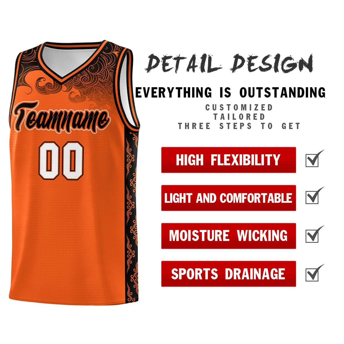 Custom Orange Personalized Cloud Pattern Sports Kits Uniform Basketball Jersey|KXKSHOP