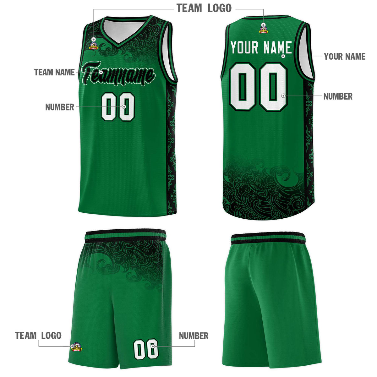 Custom Kelly Green Personalized Cloud Pattern Sports Kits Uniform Basketball Jersey|KXKSHOP