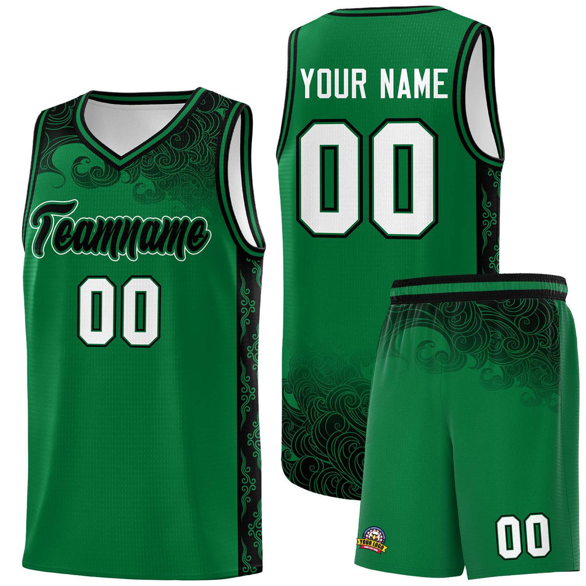 Custom Kelly Green Personalized Cloud Pattern Sports Kits Uniform Basketball Jersey|KXKSHOP