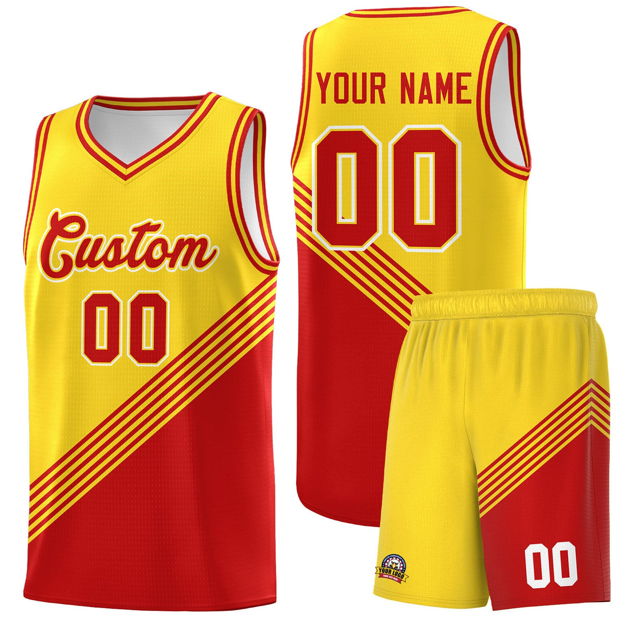 Custom Gold Red Diagonal Stripes Color Block Sets Basketball Jersey | For Men,For Youth,Sublimation Printed,Perfect for Training,Perfect for Teams | KXKSHOP