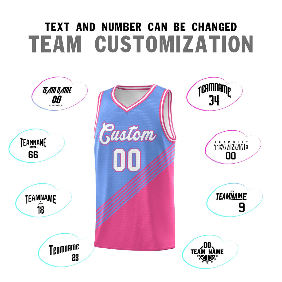 Custom Light Blue Pink White Diagonal Stripes Color Block Sets Basketball Jersey | For Men,For Youth,Sublimation Printed,Perfect for Training,Perfect for Teams | KXKSHOP