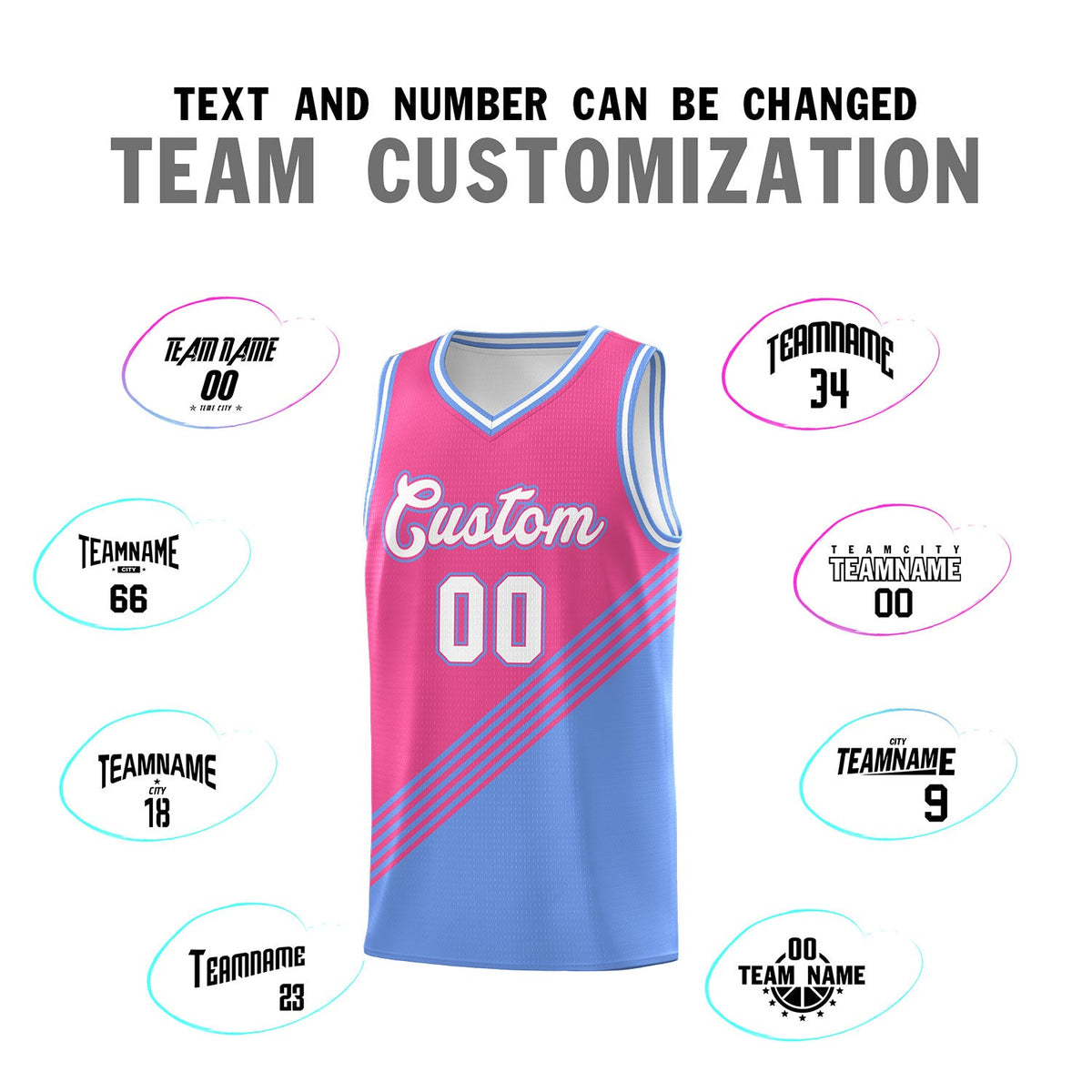Custom Pink Light Blue White Diagonal Stripes Color Block Sets Basketball Jersey | For Men,For Youth,Sublimation Printed,Perfect for Training,Perfect for Teams | KXKSHOP