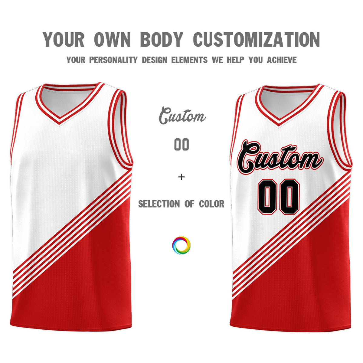 Custom White Red Diagonal Stripes Color Block Sets Basketball Jersey | For Men,For Youth,Sublimation Printed,Perfect for Training,Perfect for Teams | KXKSHOP