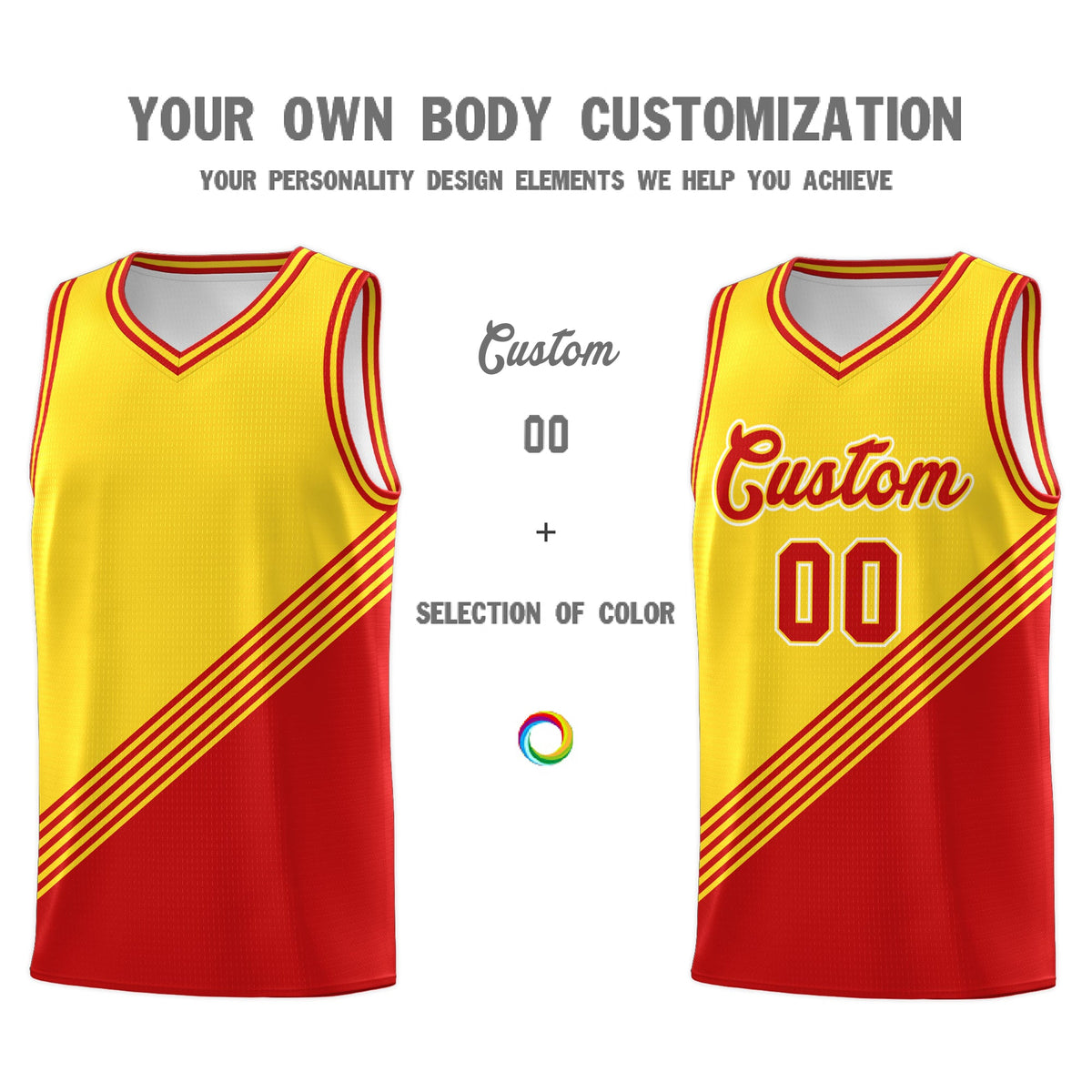 Custom Gold Red Diagonal Stripes Color Block Sets Basketball Jersey | For Men,For Youth,Sublimation Printed,Perfect for Training,Perfect for Teams | KXKSHOP