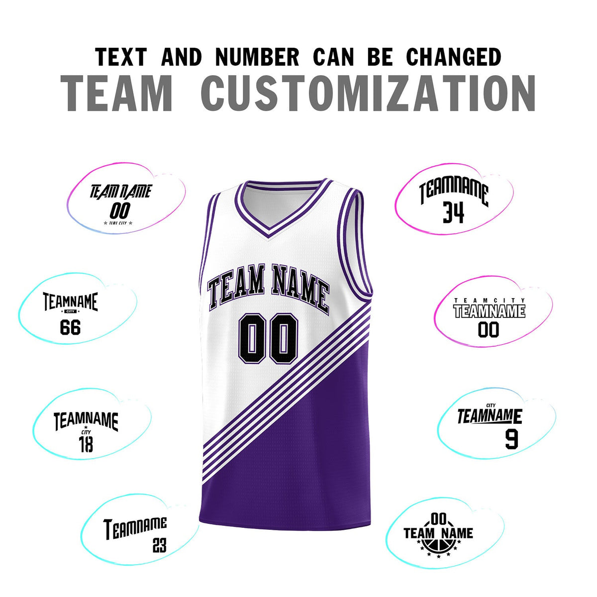 Custom White Purple Diagonal Stripes Color Block Sets Basketball Jersey | For Men,For Youth,Sublimation Printed,Perfect for Training,Perfect for Teams | KXKSHOP