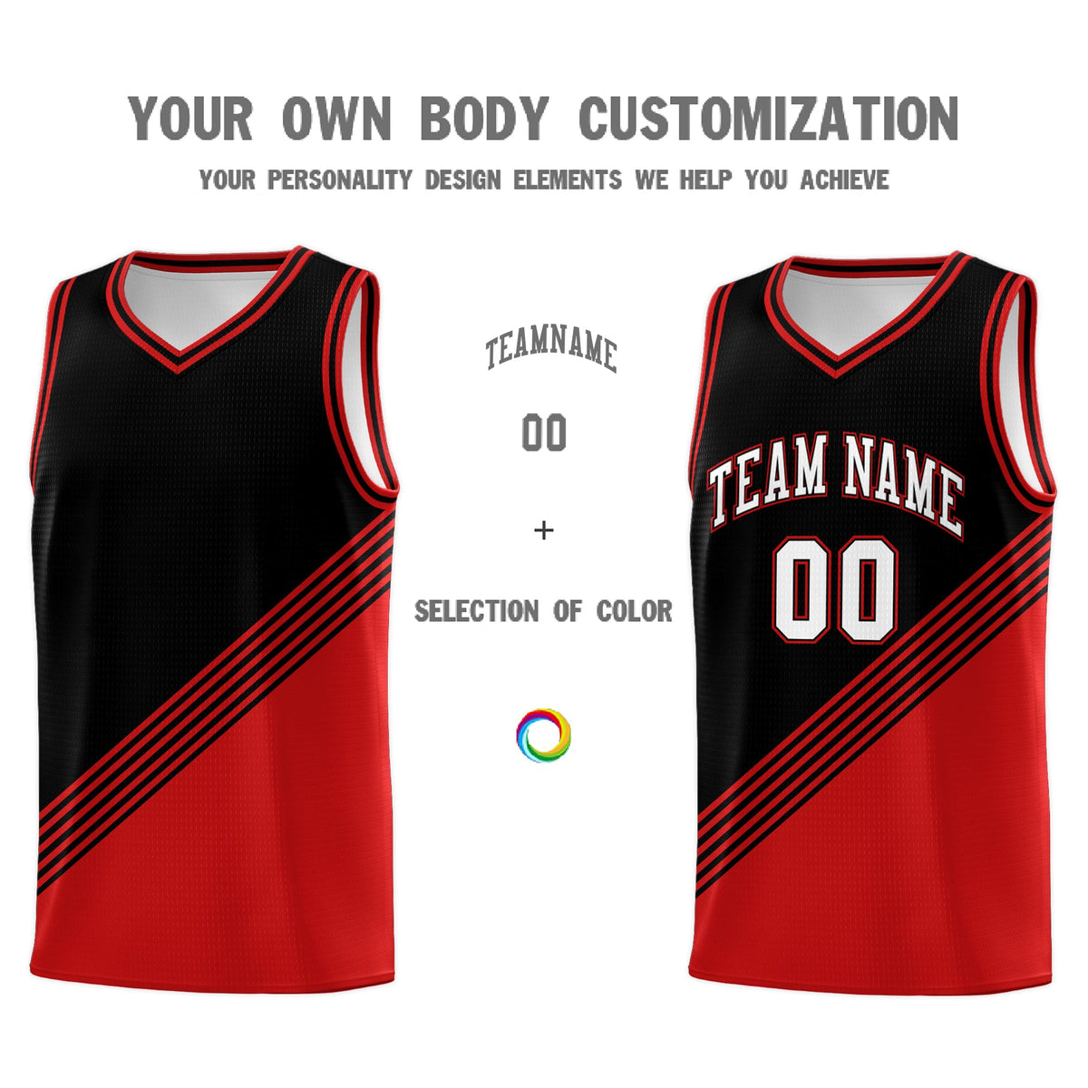 Custom Black Red Diagonal Stripes Color Block Sets Basketball Jersey | For Men,For Youth,Sublimation Printed,Perfect for Training,Perfect for Teams | KXKSHOP