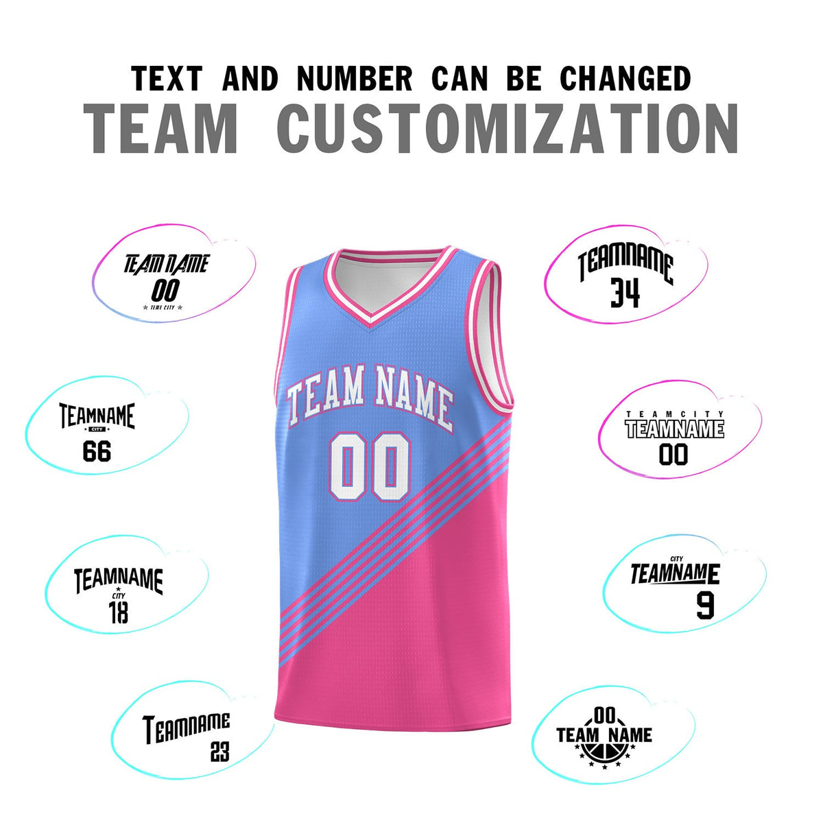 Custom Light Blue Pink White Diagonal Stripes Color Block Sets Basketball Jersey | For Men,For Youth,Sublimation Printed,Perfect for Training,Perfect for Teams | KXKSHOP