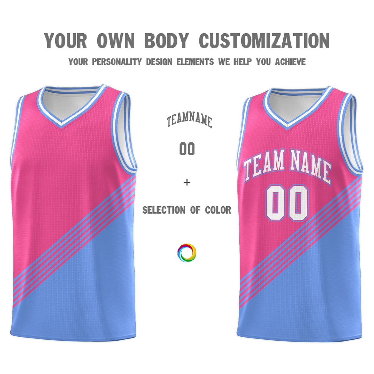 Custom Pink Light Blue White Diagonal Stripes Color Block Sets Basketball Jersey | For Men,For Youth,Sublimation Printed,Perfect for Training,Perfect for Teams | KXKSHOP
