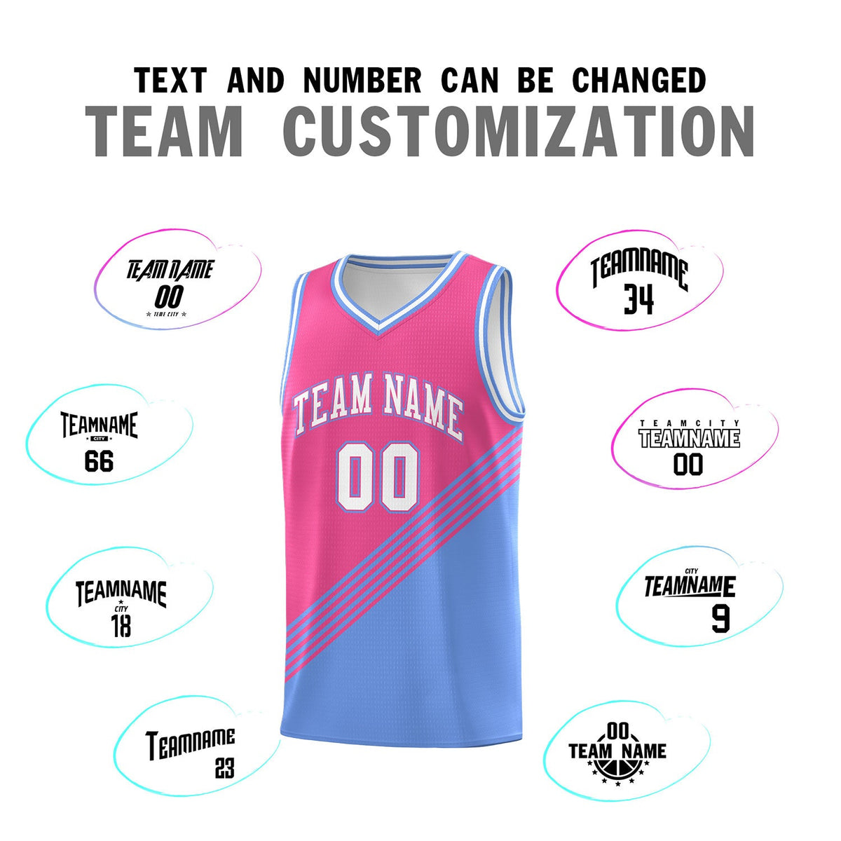 Custom Pink Light Blue White Diagonal Stripes Color Block Sets Basketball Jersey | For Men,For Youth,Sublimation Printed,Perfect for Training,Perfect for Teams | KXKSHOP