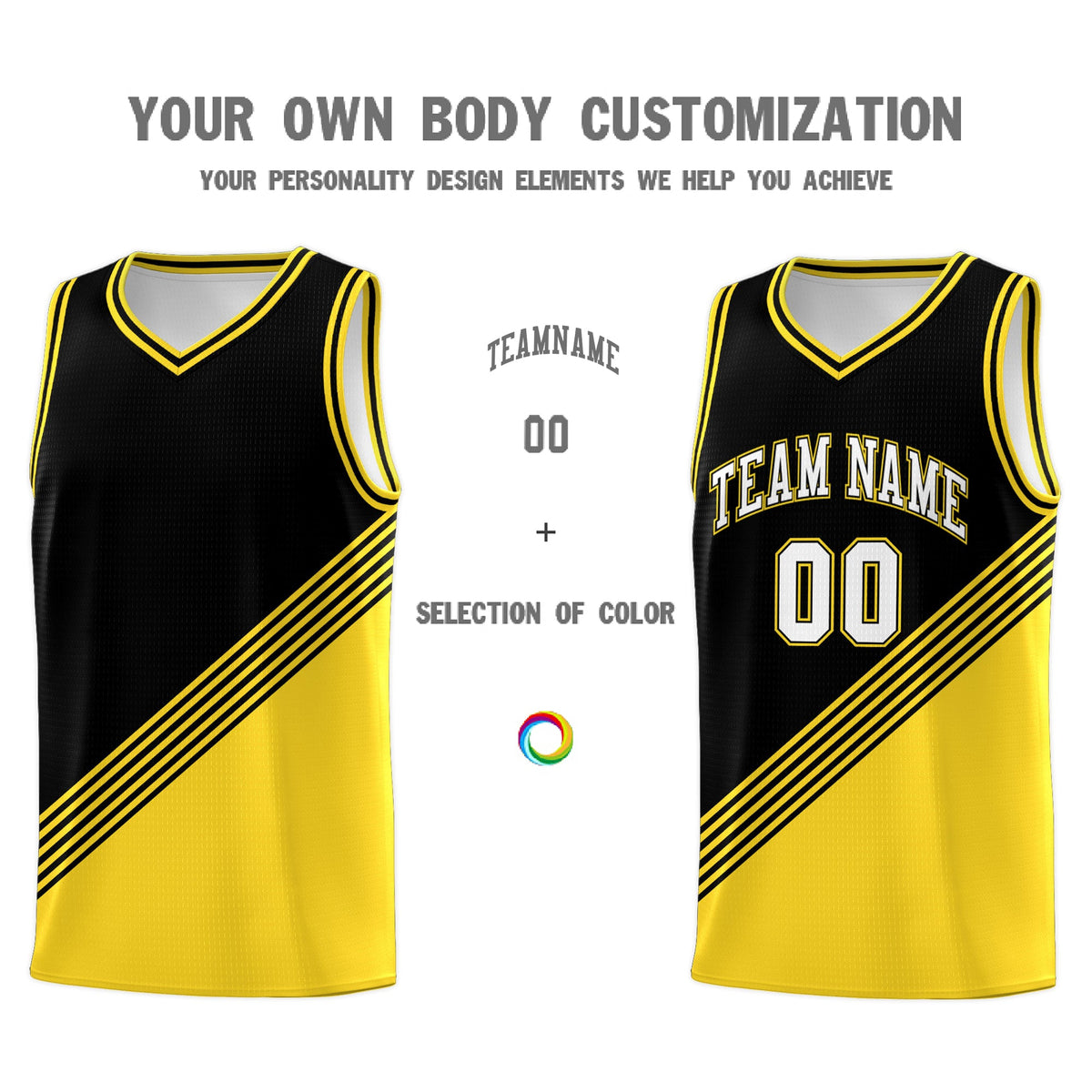 Custom Black Gold Diagonal Stripes Color Block Sets Basketball Jersey | For Men,For Youth,Sublimation Printed,Perfect for Training,Perfect for Teams | KXKSHOP