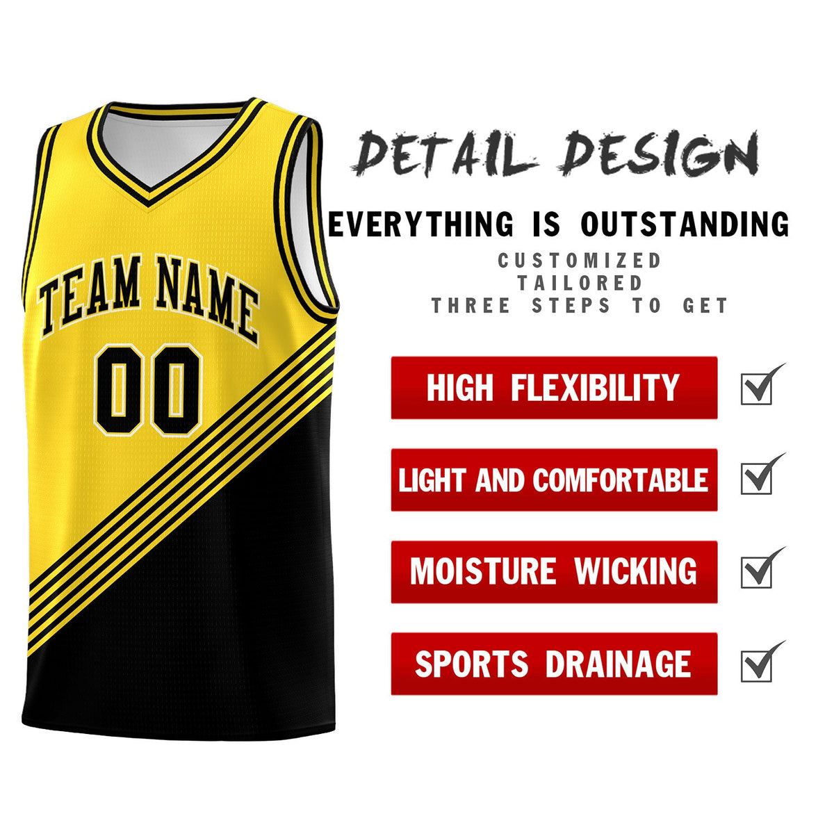 Custom Gold Black Diagonal Stripes Color Block Sets Basketball Jersey | For Men,For Youth,Sublimation Printed,Perfect for Training,Perfect for Teams | KXKSHOP