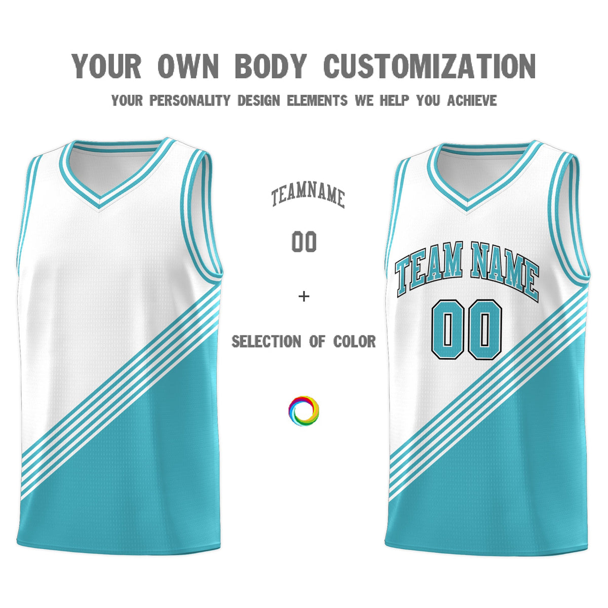Custom White Sky Blue Diagonal Stripes Color Block Sets Basketball Jersey | For Men,For Youth,Sublimation Printed,Perfect for Training,Perfect for Teams | KXKSHOP