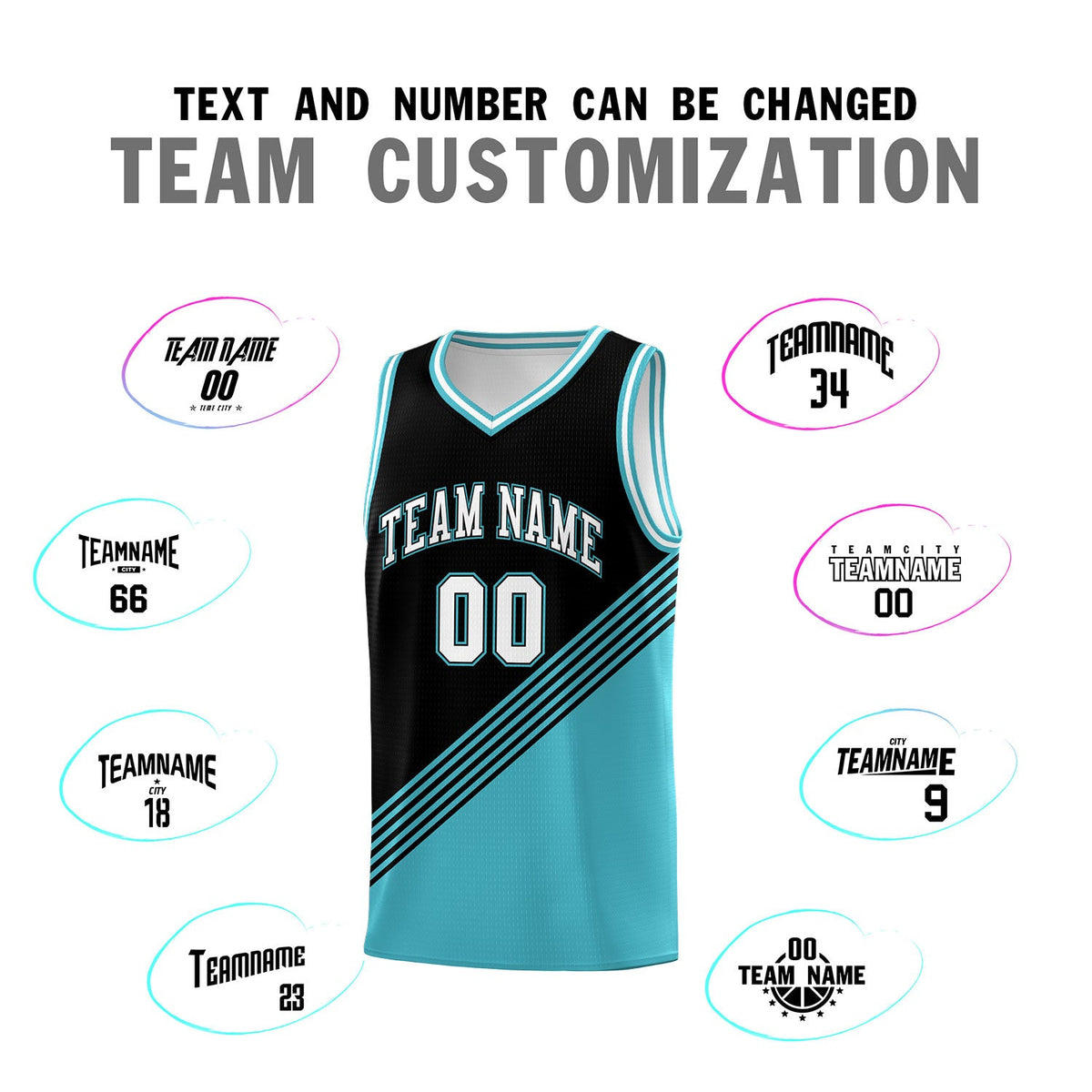 Custom Black Sky Blue White Diagonal Stripes Color Block Sets Basketball Jersey | For Men,For Youth,Sublimation Printed,Perfect for Training,Perfect for Teams | KXKSHOP