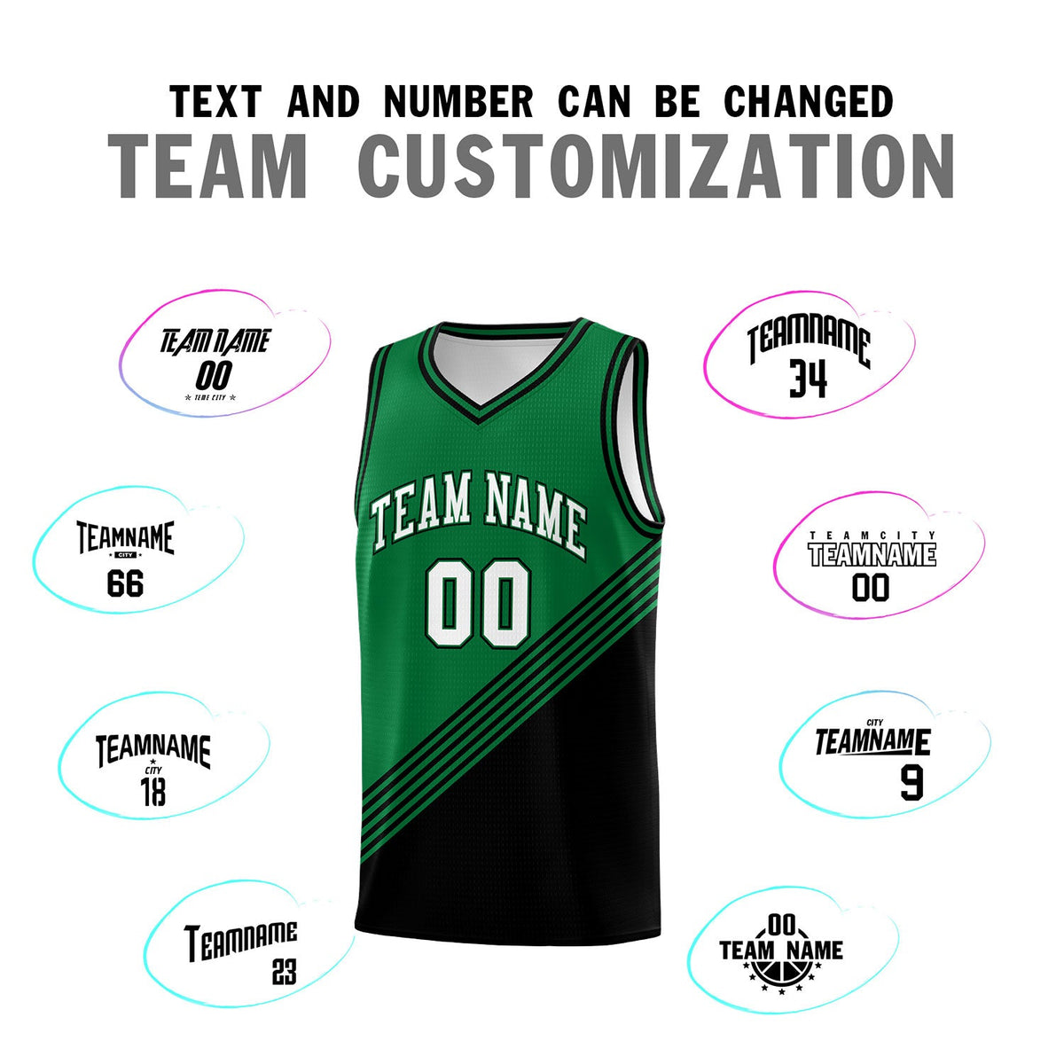 Custom Kelly Green Black Diagonal Stripes Color Block Sets Basketball Jersey | For Men,For Youth,Sublimation Printed,Perfect for Training,Perfect for Teams | KXKSHOP