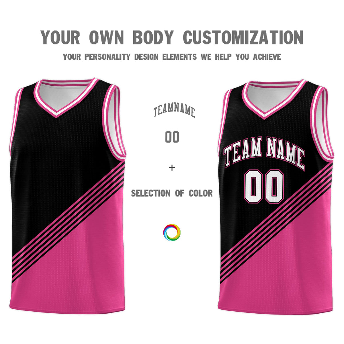 Custom Black Pink White Diagonal Stripes Color Block Sets Basketball Jersey | For Men,For Youth,Sublimation Printed,Perfect for Training,Perfect for Teams | KXKSHOP
