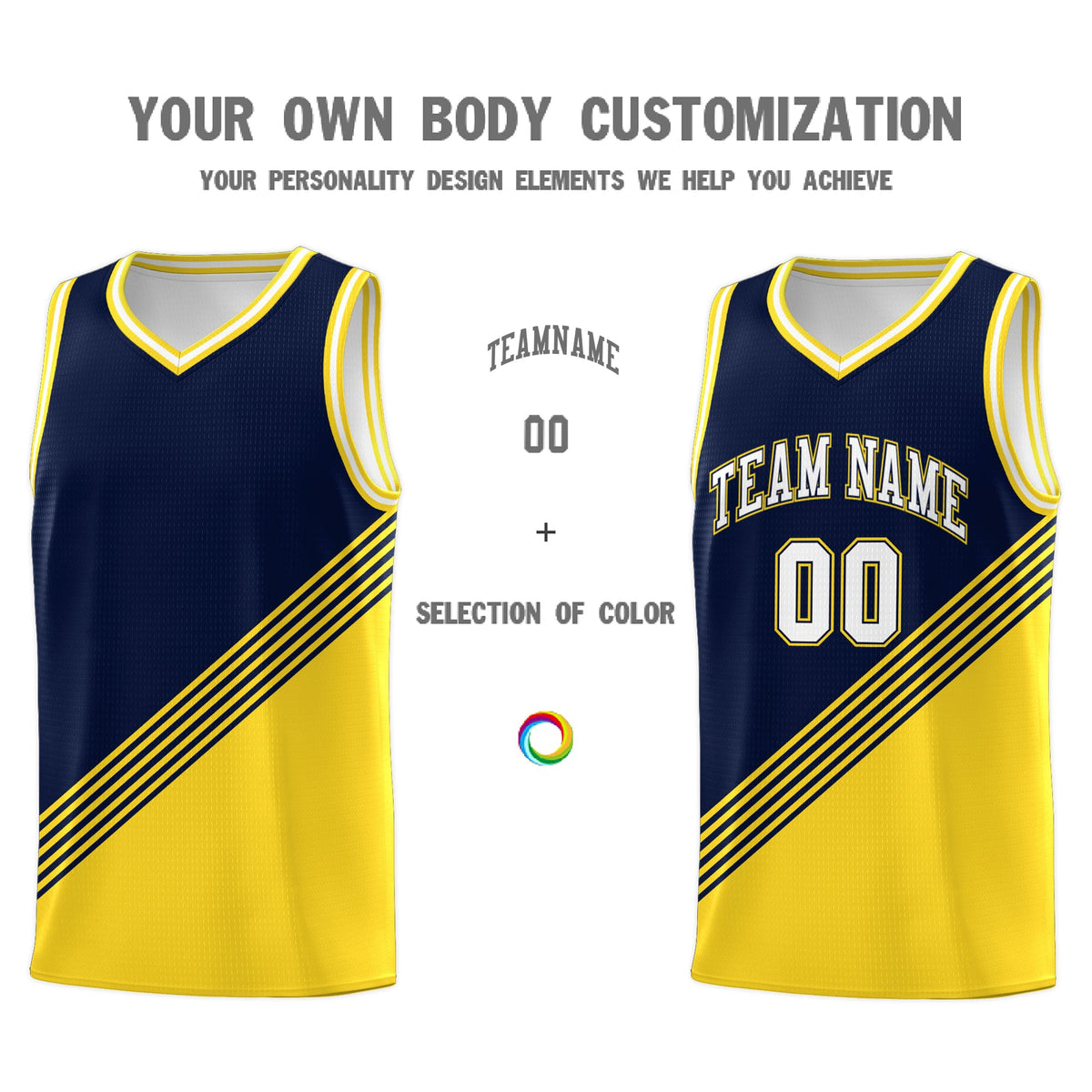 Custom Navy Gold White Diagonal Stripes Color Block Sets Basketball Jersey | For Men,For Youth,Sublimation Printed,Perfect for Training,Perfect for Teams | KXKSHOP