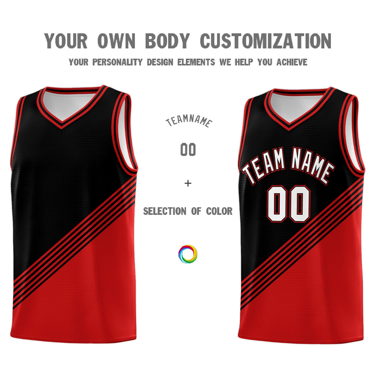 Custom Black Red Diagonal Stripes Color Block Sets Basketball Jersey | For Men,For Youth,Sublimation Printed,Perfect for Training,Perfect for Teams | KXKSHOP