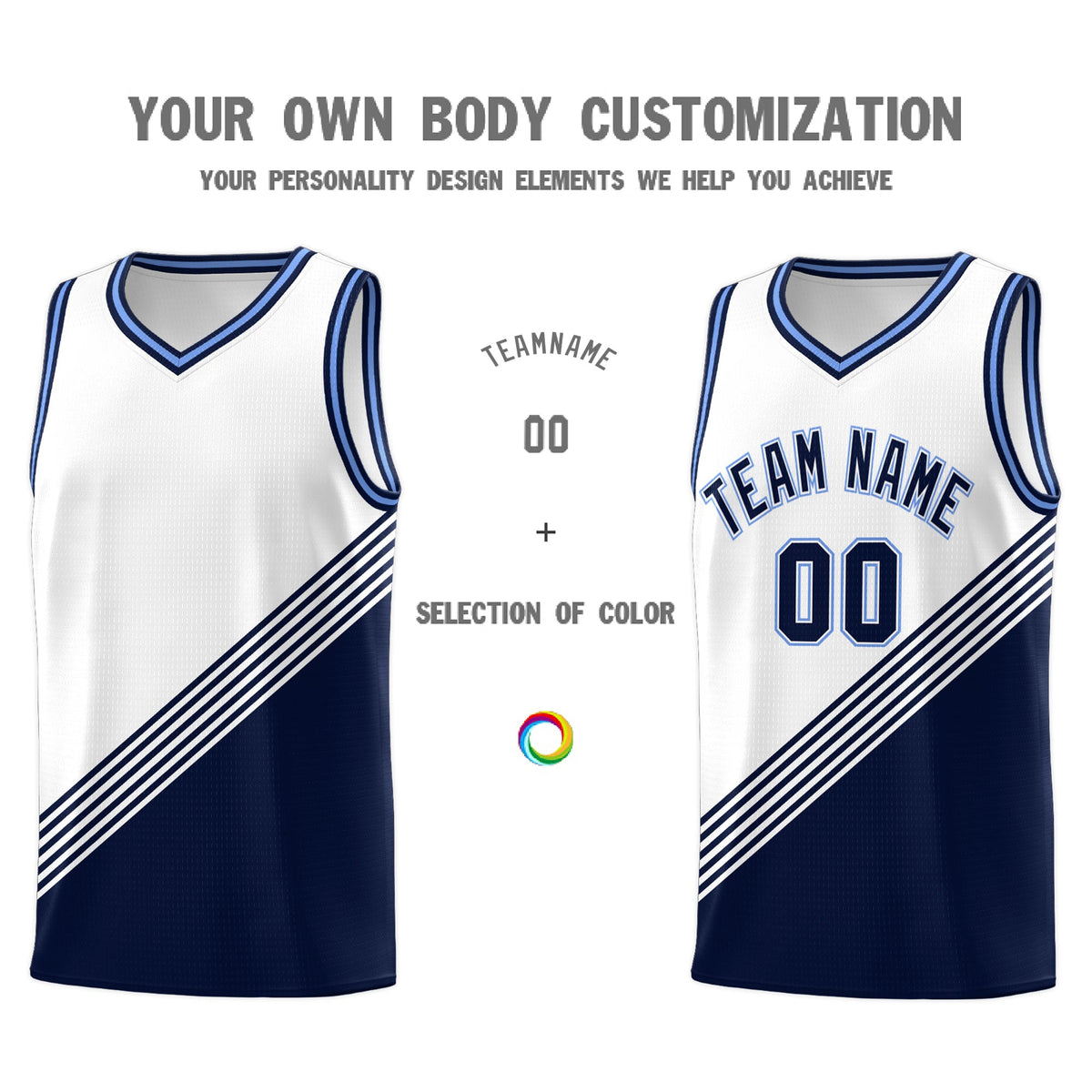 Custom White Navy Light Blue Diagonal Stripes Color Block Sets Basketball Jersey | For Men,For Youth,Sublimation Printed,Perfect for Training,Perfect for Teams | KXKSHOP