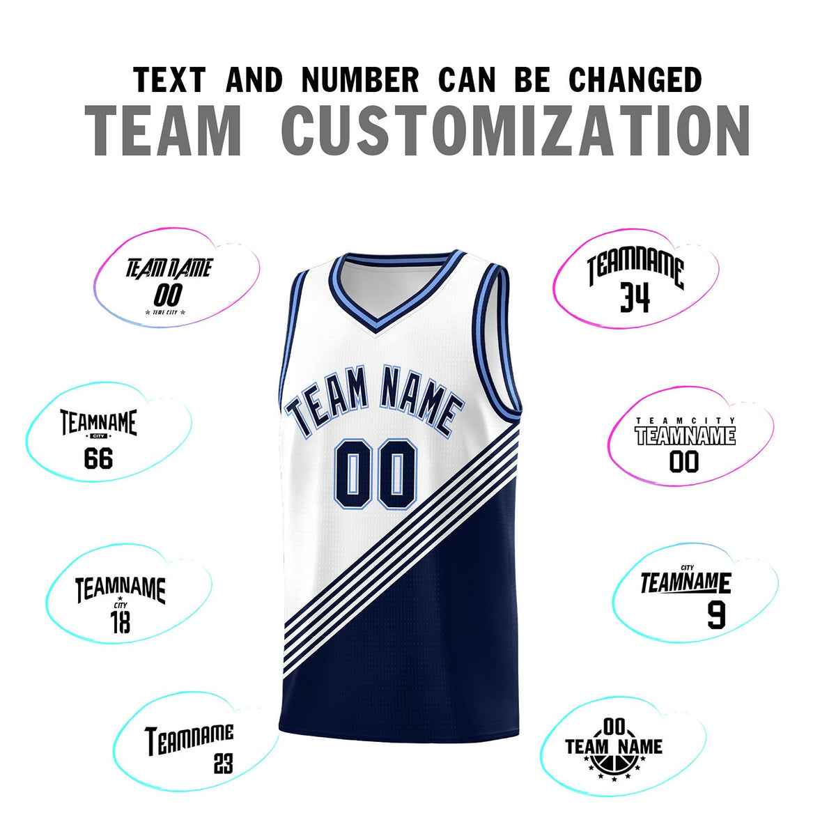 Custom White Navy Light Blue Diagonal Stripes Color Block Sets Basketball Jersey | For Men,For Youth,Sublimation Printed,Perfect for Training,Perfect for Teams | KXKSHOP