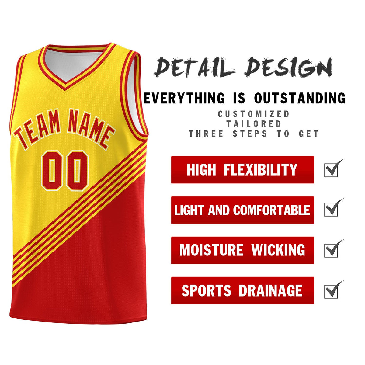 Custom Gold Red Diagonal Stripes Color Block Sets Basketball Jersey | For Men,For Youth,Sublimation Printed,Perfect for Training,Perfect for Teams | KXKSHOP