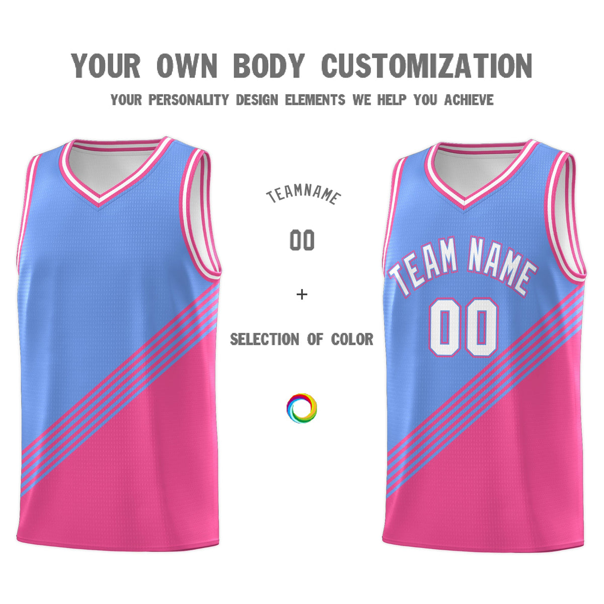 Custom Light Blue Pink White Diagonal Stripes Color Block Sets Basketball Jersey | For Men,For Youth,Sublimation Printed,Perfect for Training,Perfect for Teams | KXKSHOP