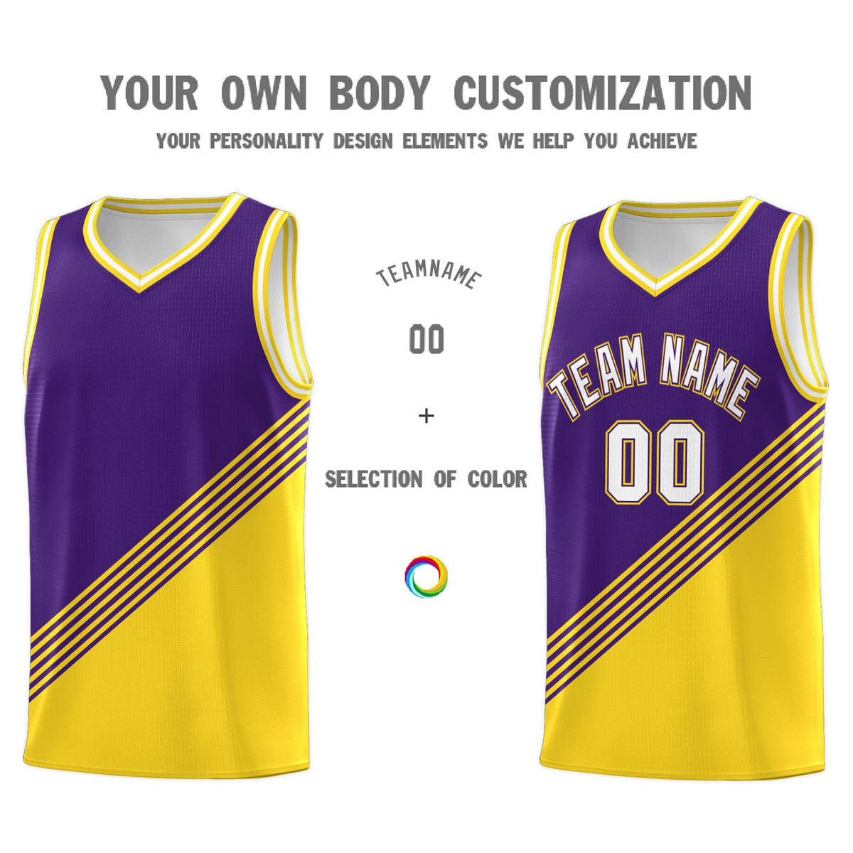 Custom Purple Gold White Diagonal Stripes Color Block Sets Basketball Jersey | For Men,For Youth,Sublimation Printed,Perfect for Training,Perfect for Teams | KXKSHOP