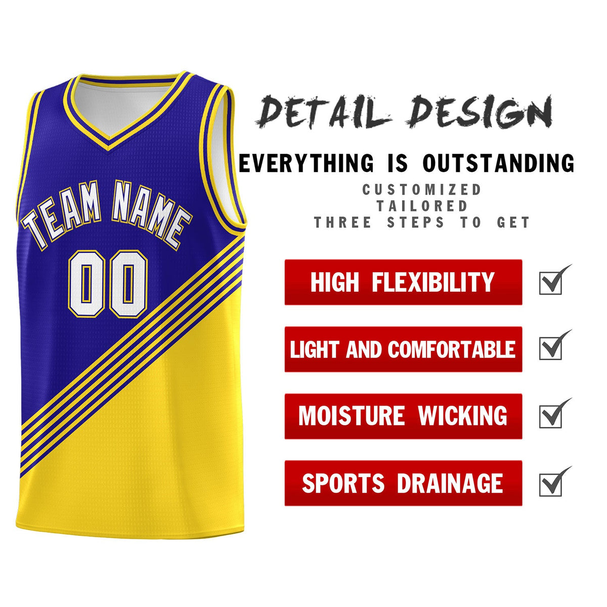 Custom Royal Blue Gold Diagonal Stripes Color Block Sets Basketball Jersey | For Men,For Youth,Sublimation Printed,Perfect for Training,Perfect for Teams | KXKSHOP