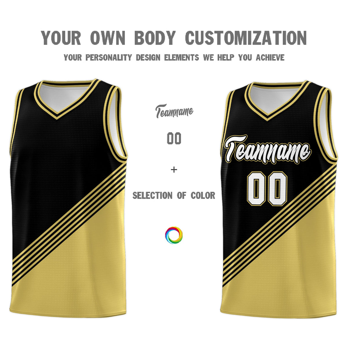 Custom Black Old Gold Diagonal Stripes Color Block Sets Basketball Jersey | For Men,For Youth,Sublimation Printed,Perfect for Training,Perfect for Teams | KXKSHOP